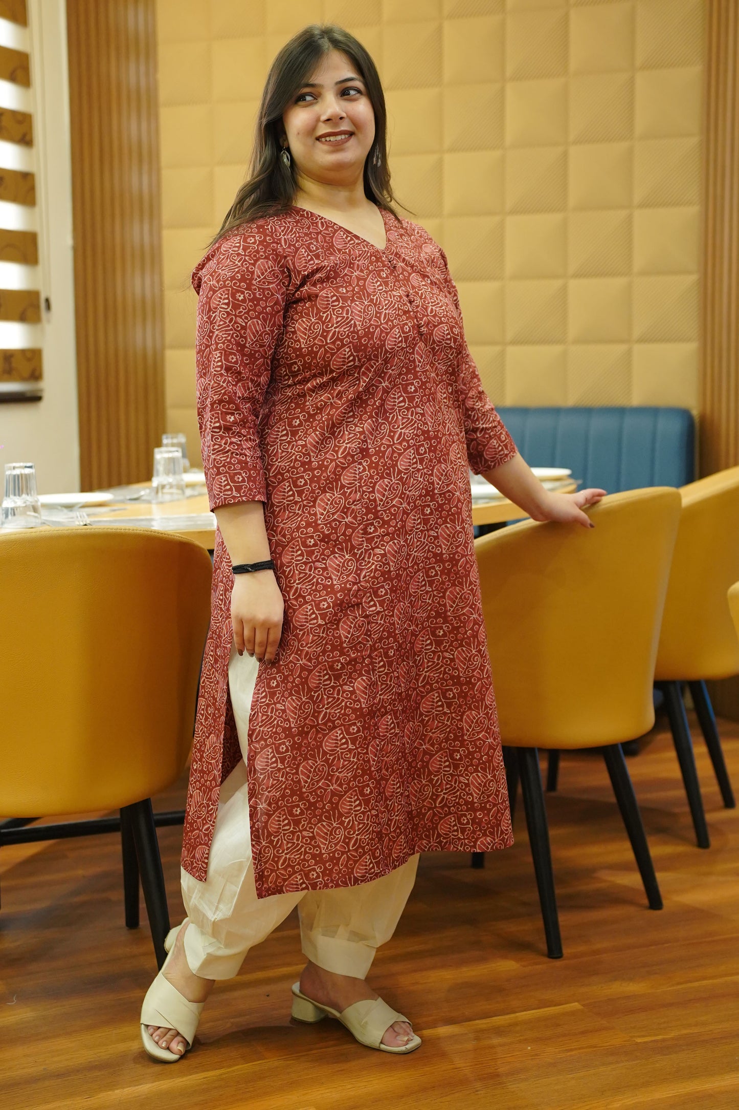 Maroon Ruby Bagru Cotton Kali Kurta