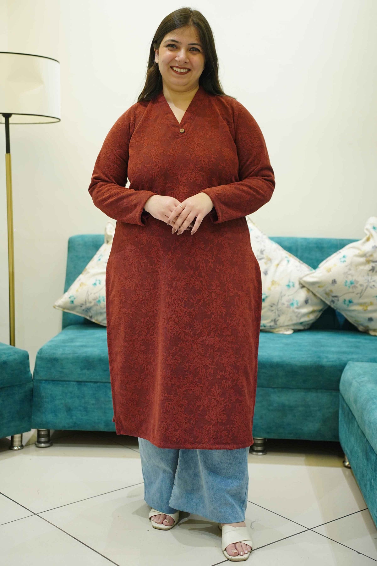 Maroon Hearth Knitted Woollen Kurta