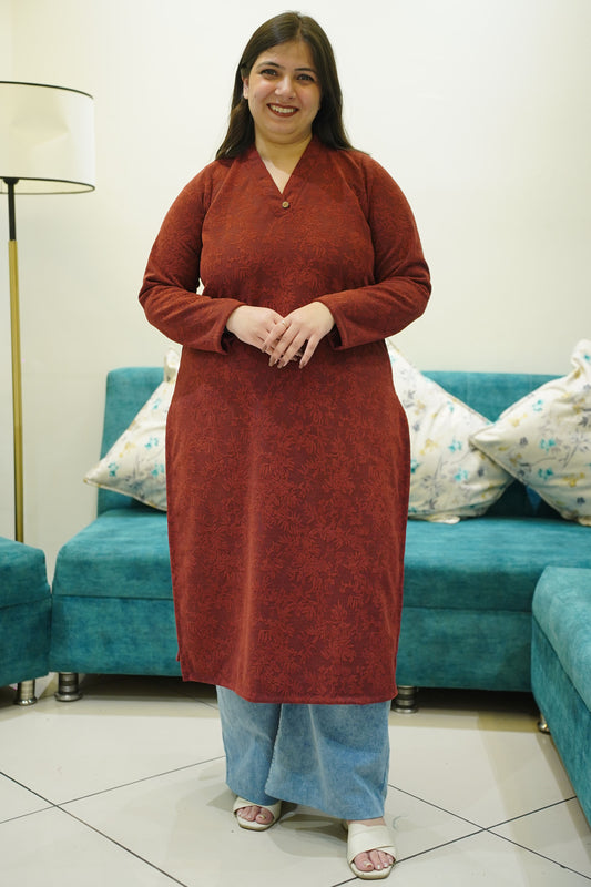 Maroon Hearth Knitted Woollen Kurta