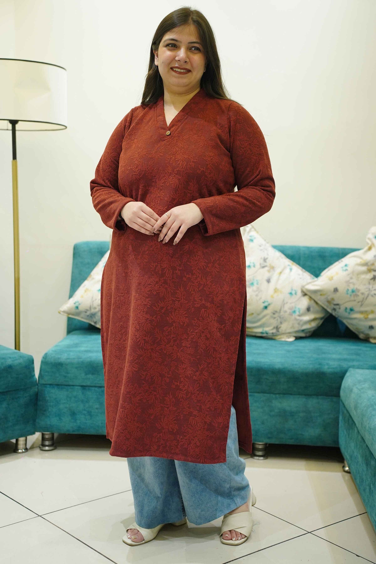 Maroon Hearth Knitted Woollen Kurta