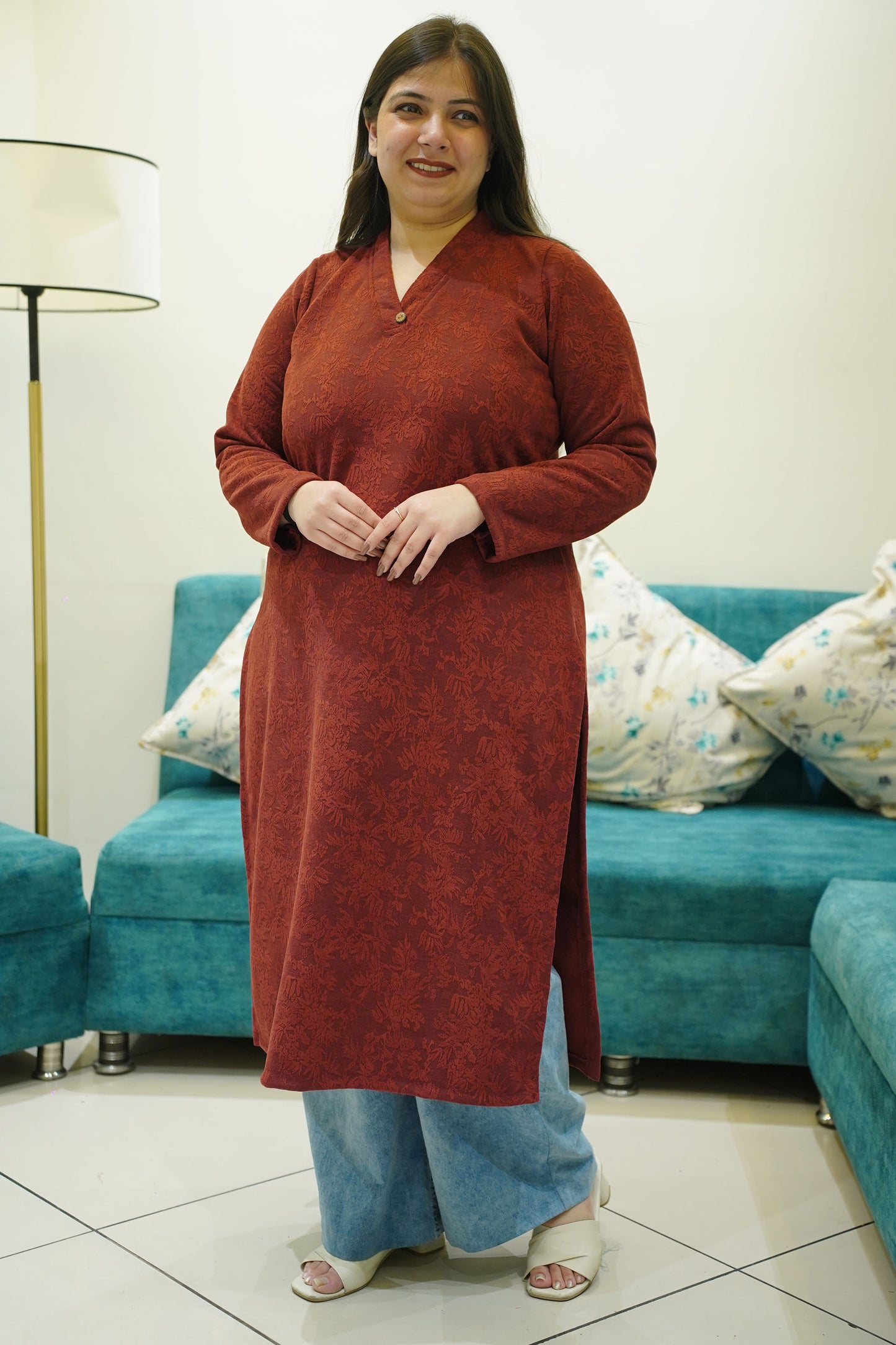 Maroon Hearth Knitted Woollen Kurta
