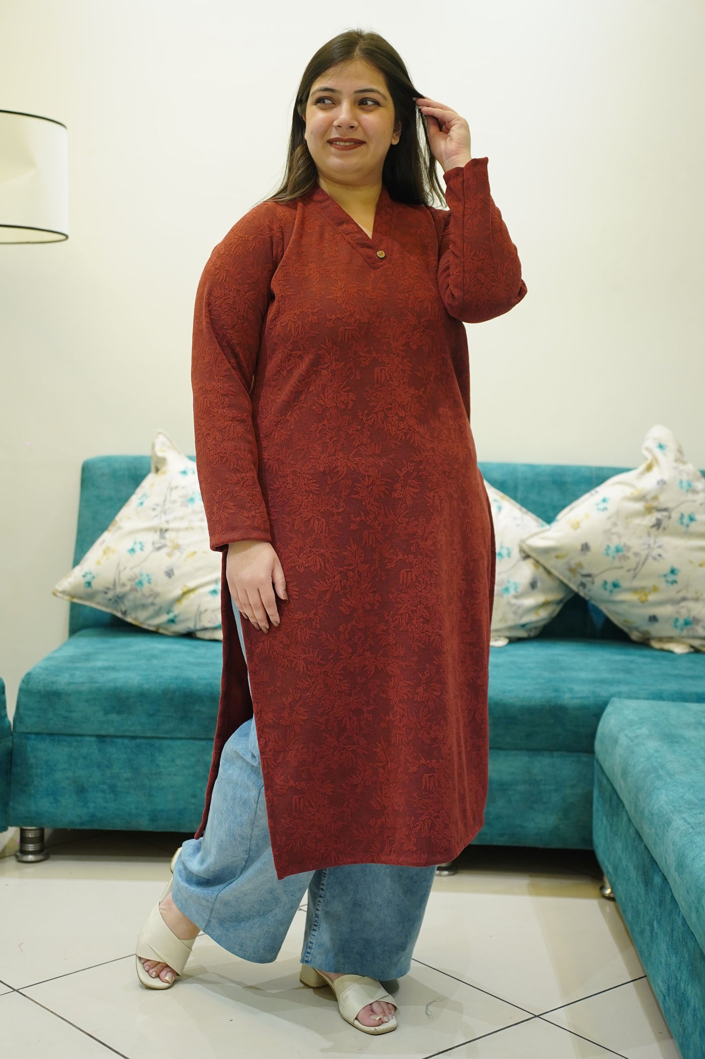 Maroon Hearth Knitted Woollen Kurta
