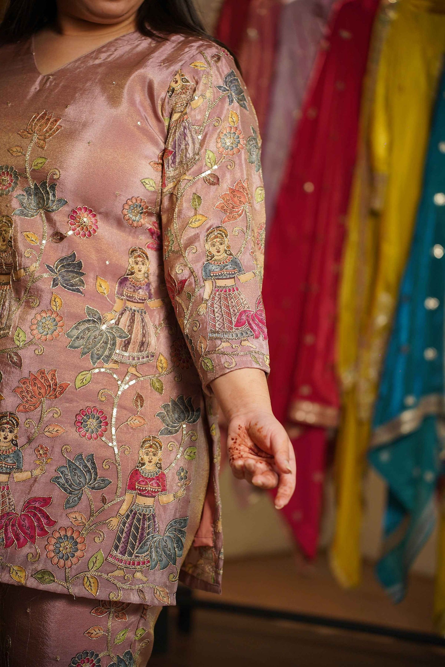 Zil-e-Mauve Tissue Co-ord Set With Placement Work