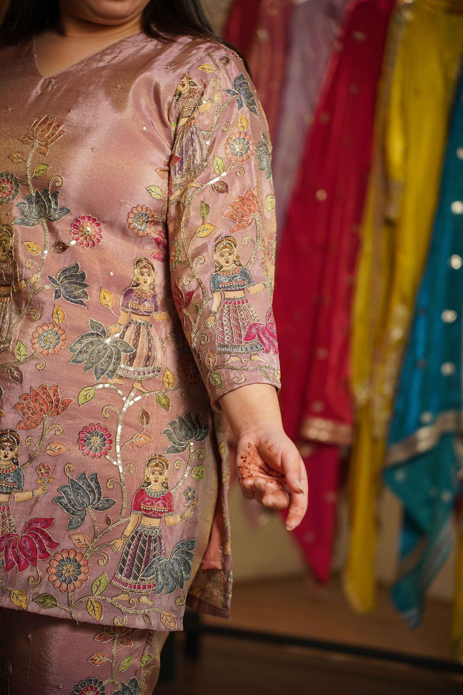 Zil-e-Mauve Tissue Co-ord Set With Placement Work