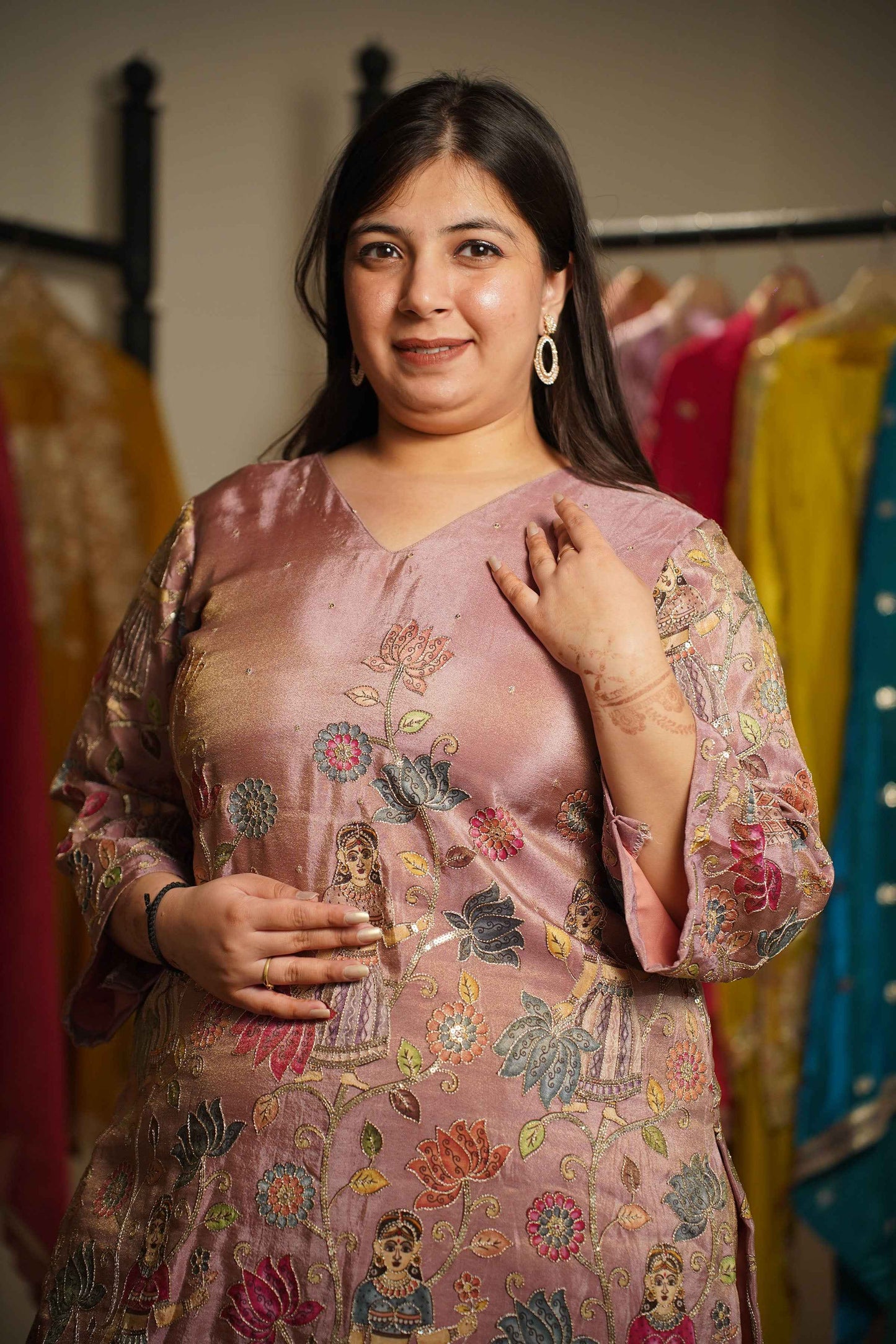 Zil-e-Mauve Tissue Co-ord Set With Placement Work