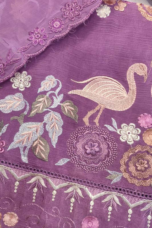 Mauve Garden Chiffon Suit With Thread Work