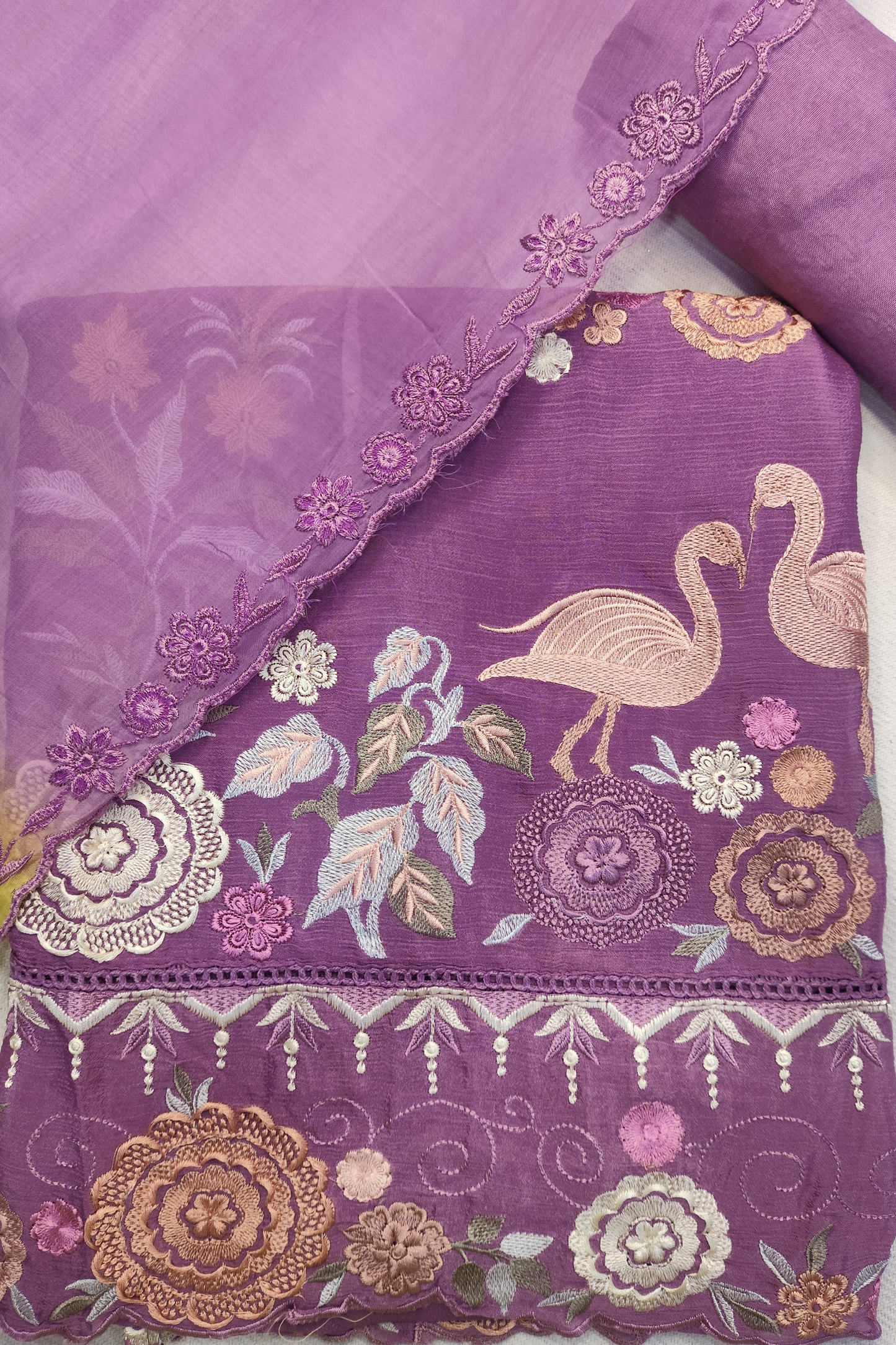 Mauve Garden Chiffon Suit With Thread Work