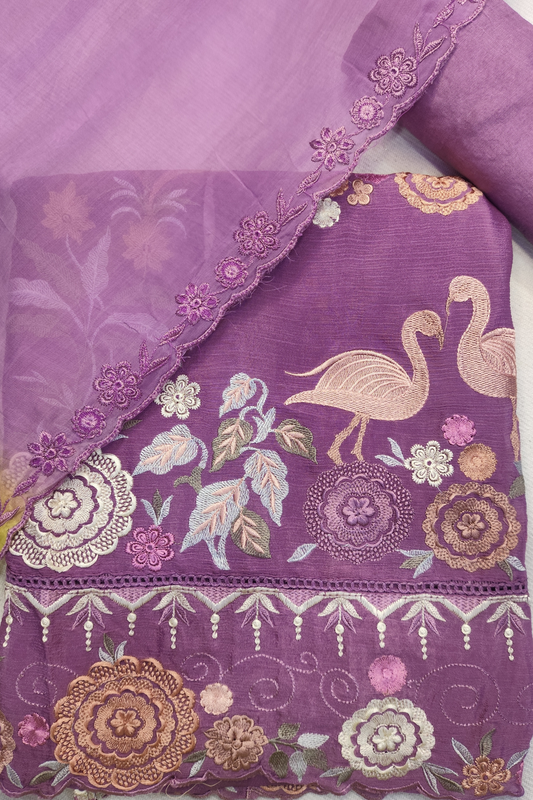 Mauve Garden Chiffon Suit With Thread Work