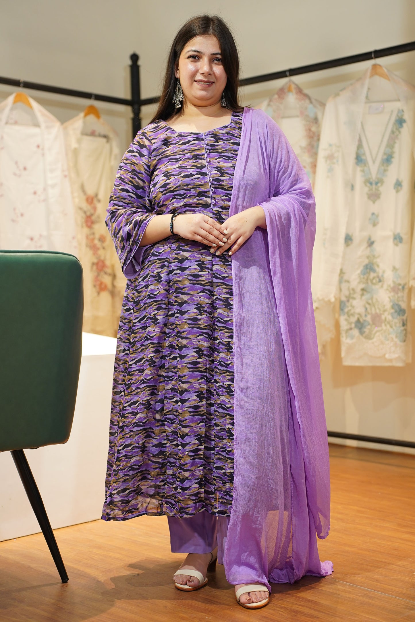 Mauve Gulzar Printed Anarkali Set