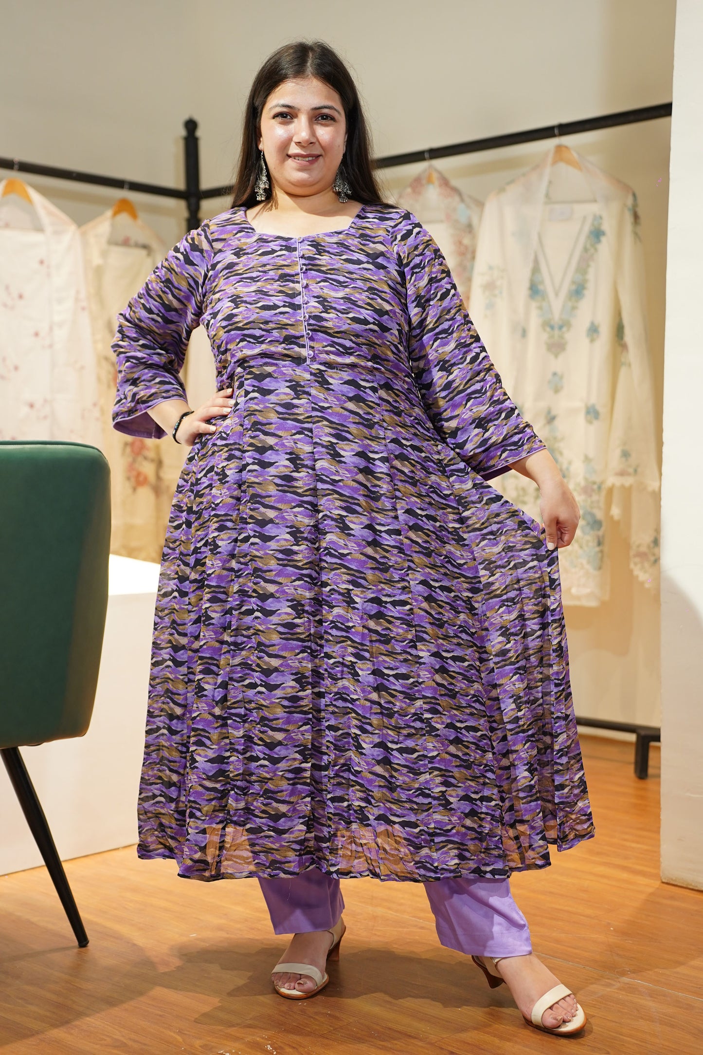 Mauve Gulzar Printed Anarkali Set