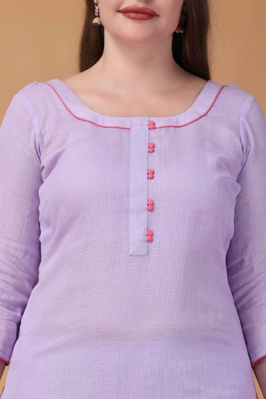 Buy Plus Size ​Mauve Kota Doria Check Suit At Apella | Sizes XS to 10 XL | India | Free Delivery | Customized