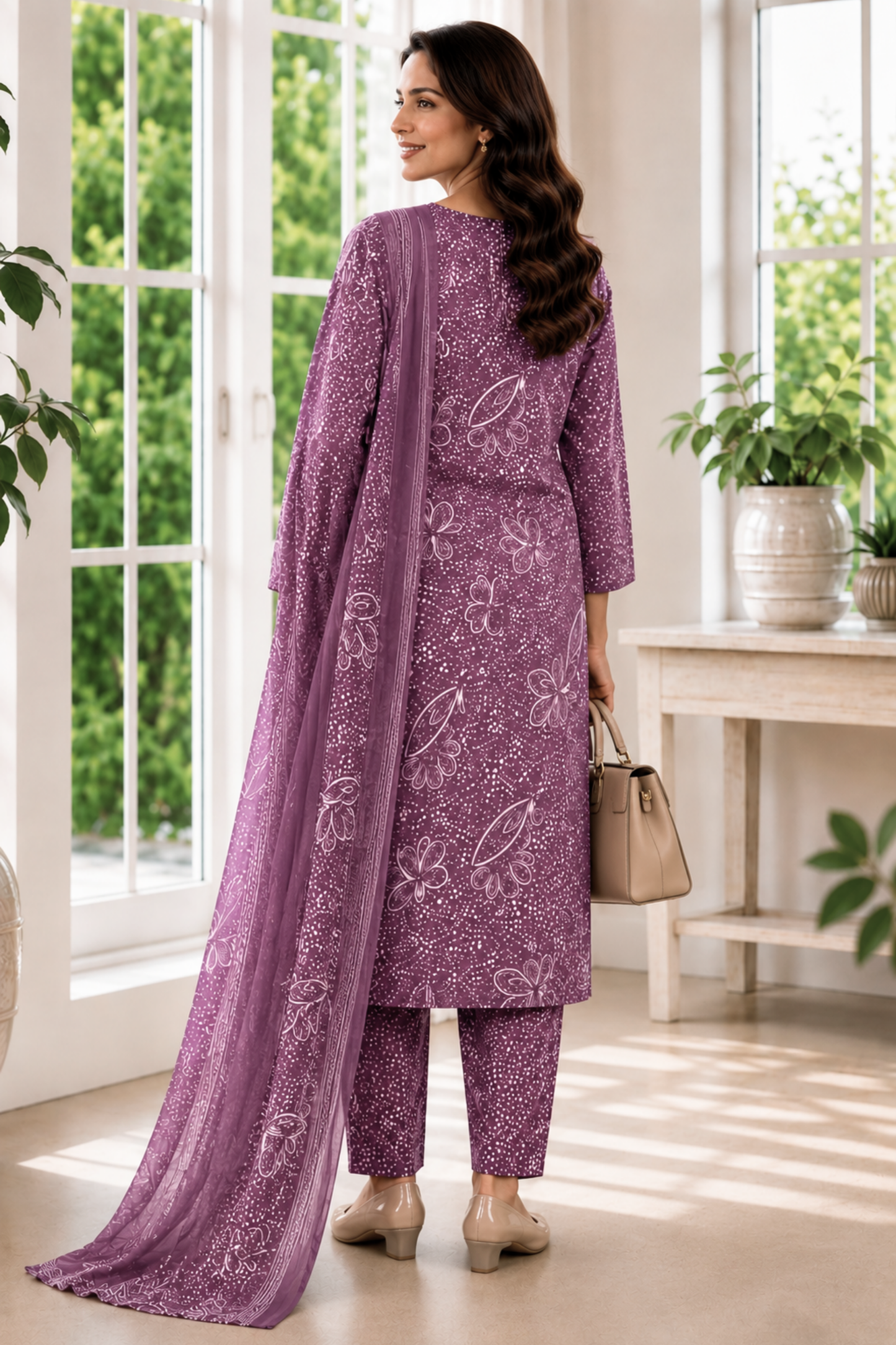 Dusty Peony Foiled Cotton Kurta Set