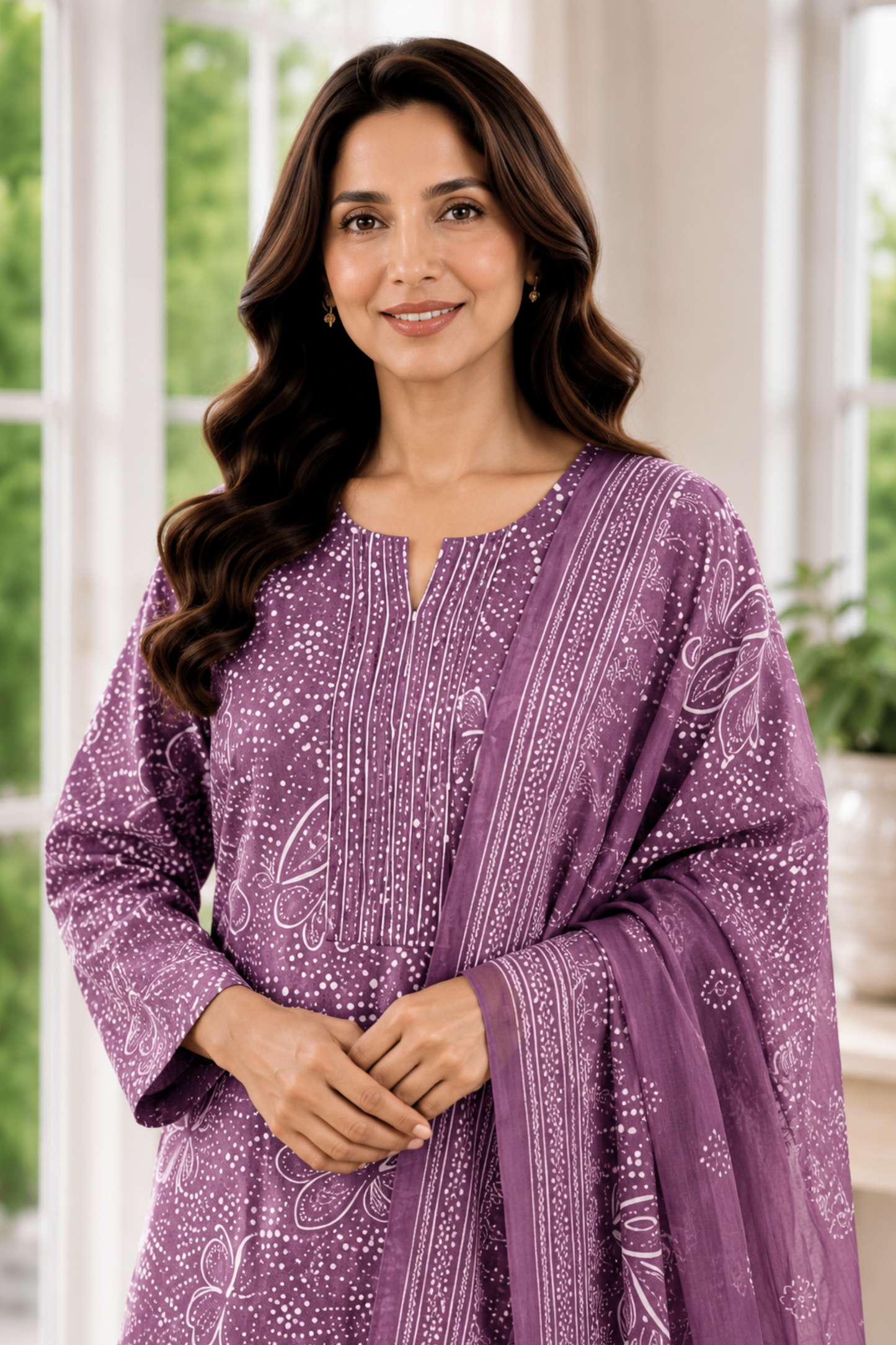Dusty Peony Foiled Cotton Kurta Set