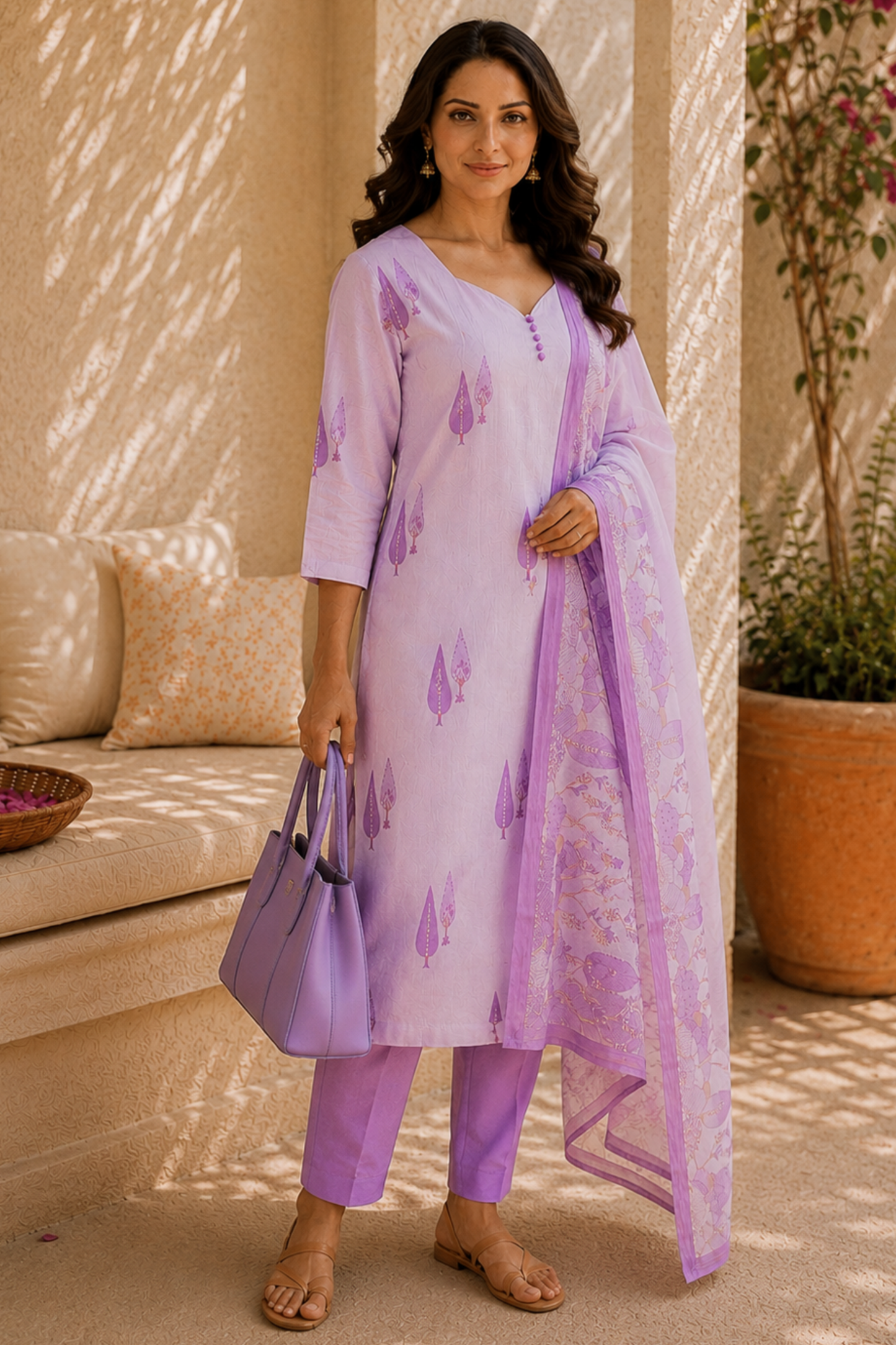 Lavender Haze Cotton Straight Suit