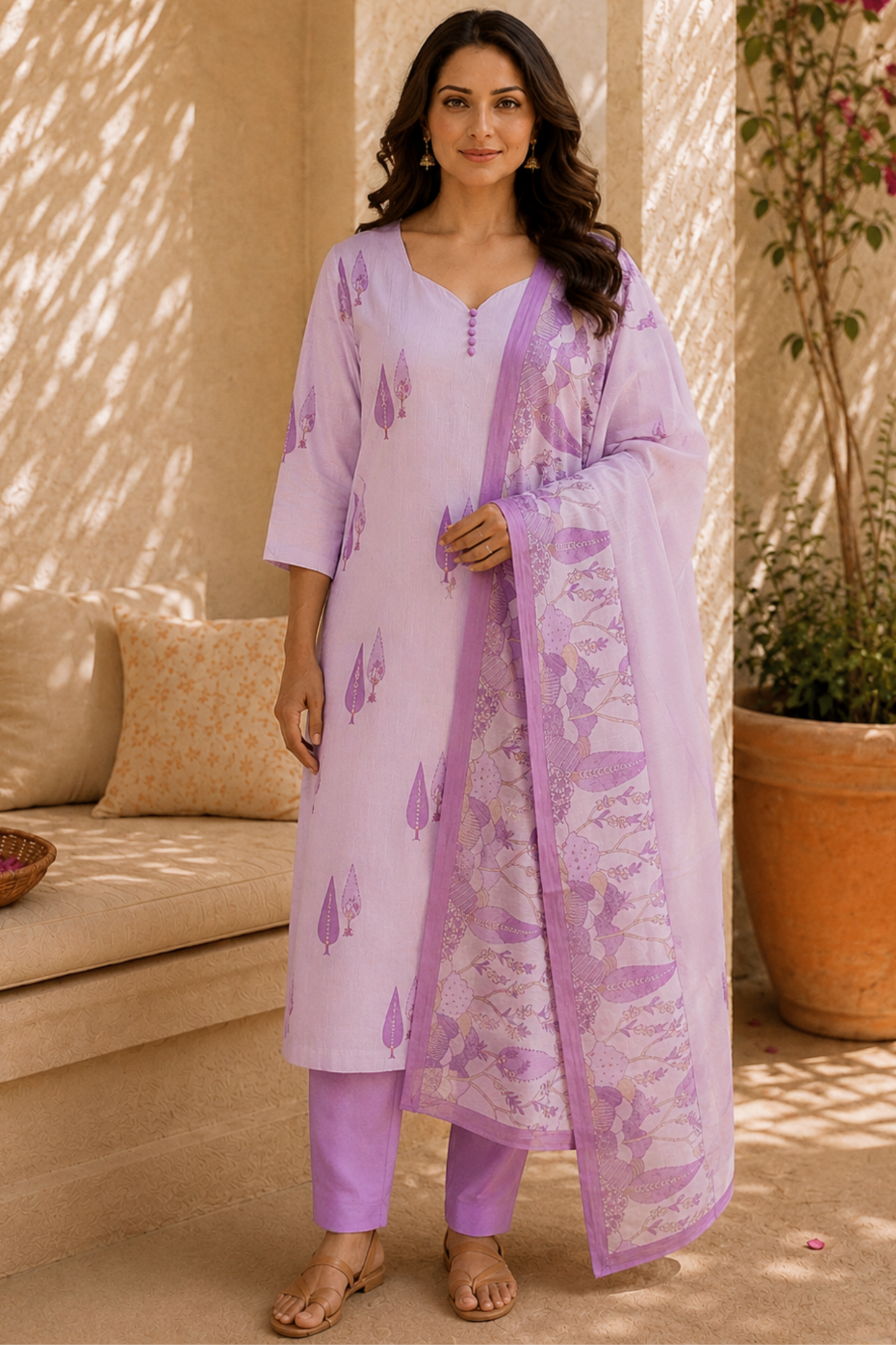 Lavender Haze Cotton Straight Suit