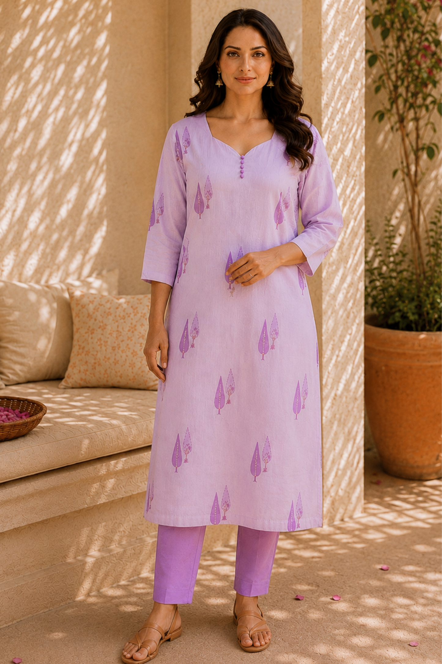 Lavender Haze Cotton Straight Suit