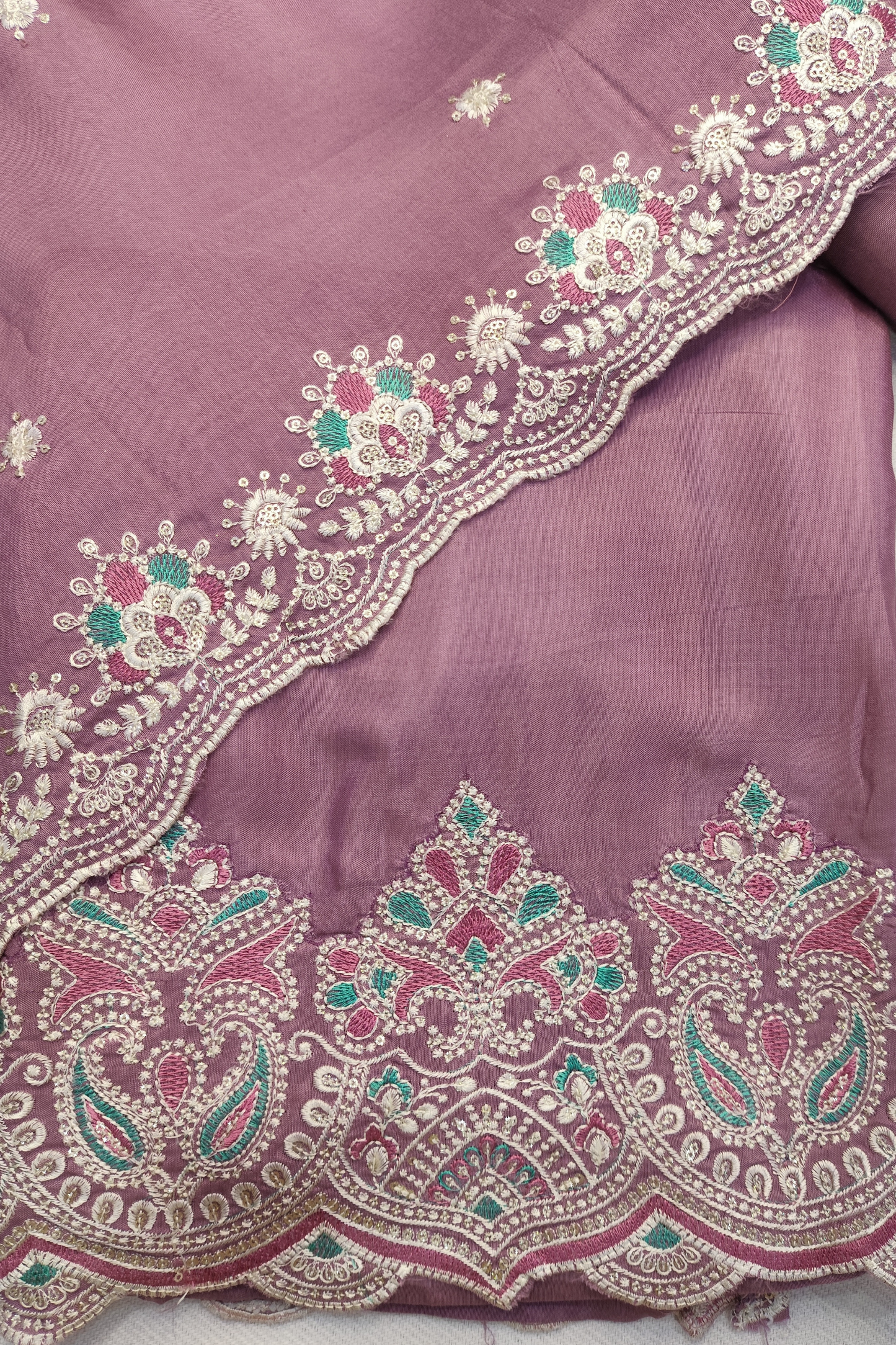 Onion Muslin Suit with Ivory Thread Work