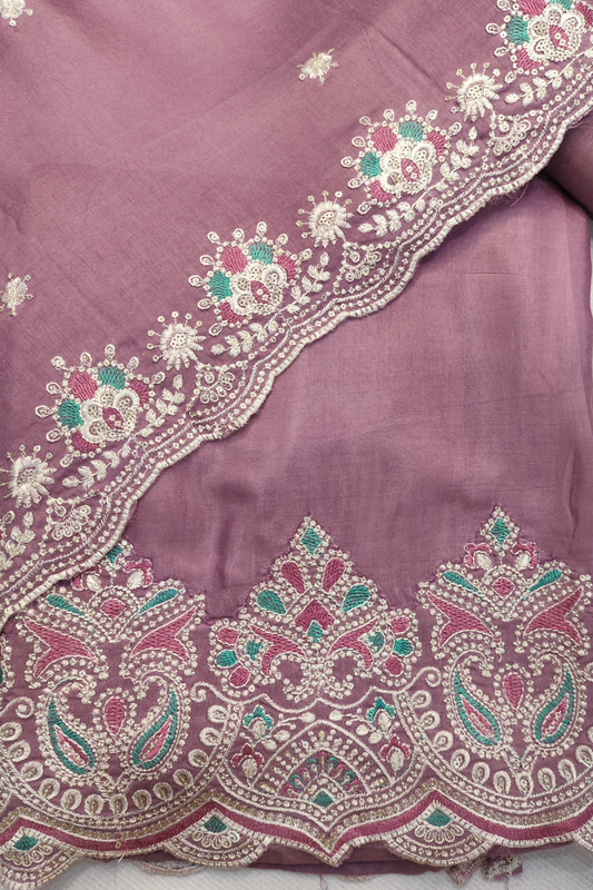 Onion Muslin Suit with Ivory Thread Work