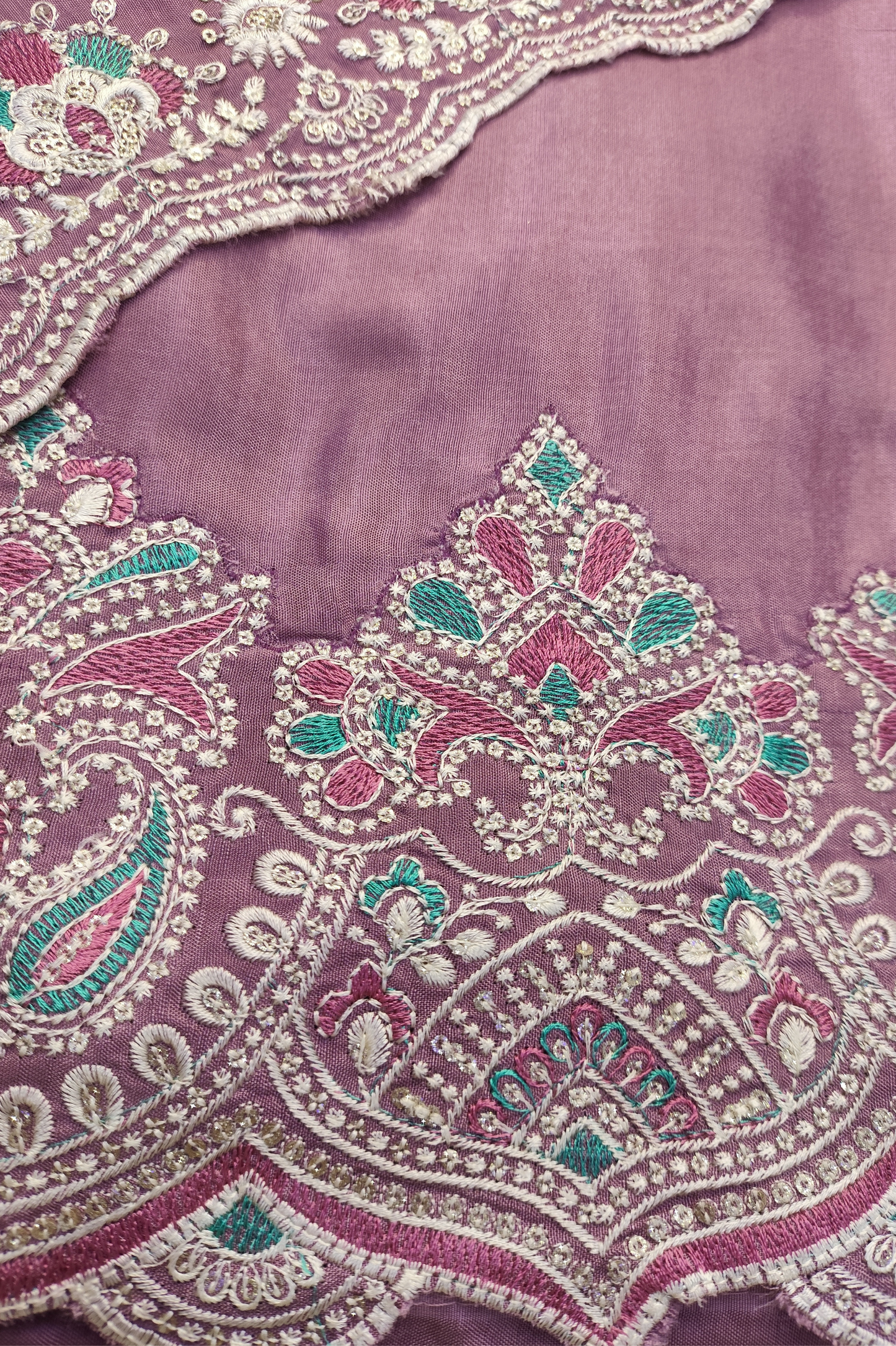 Onion Muslin Suit with Ivory Thread Work