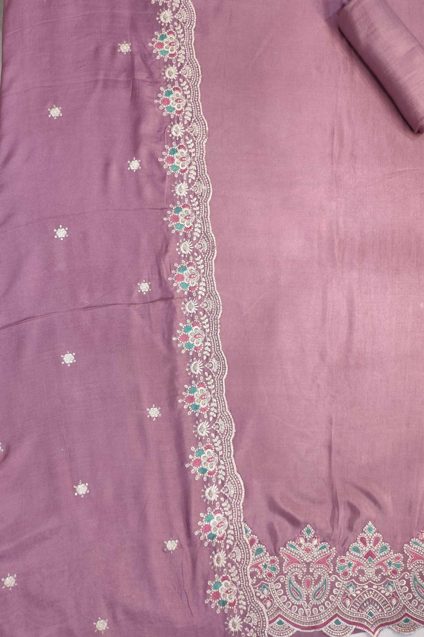 Onion Muslin Suit with Ivory Thread Work