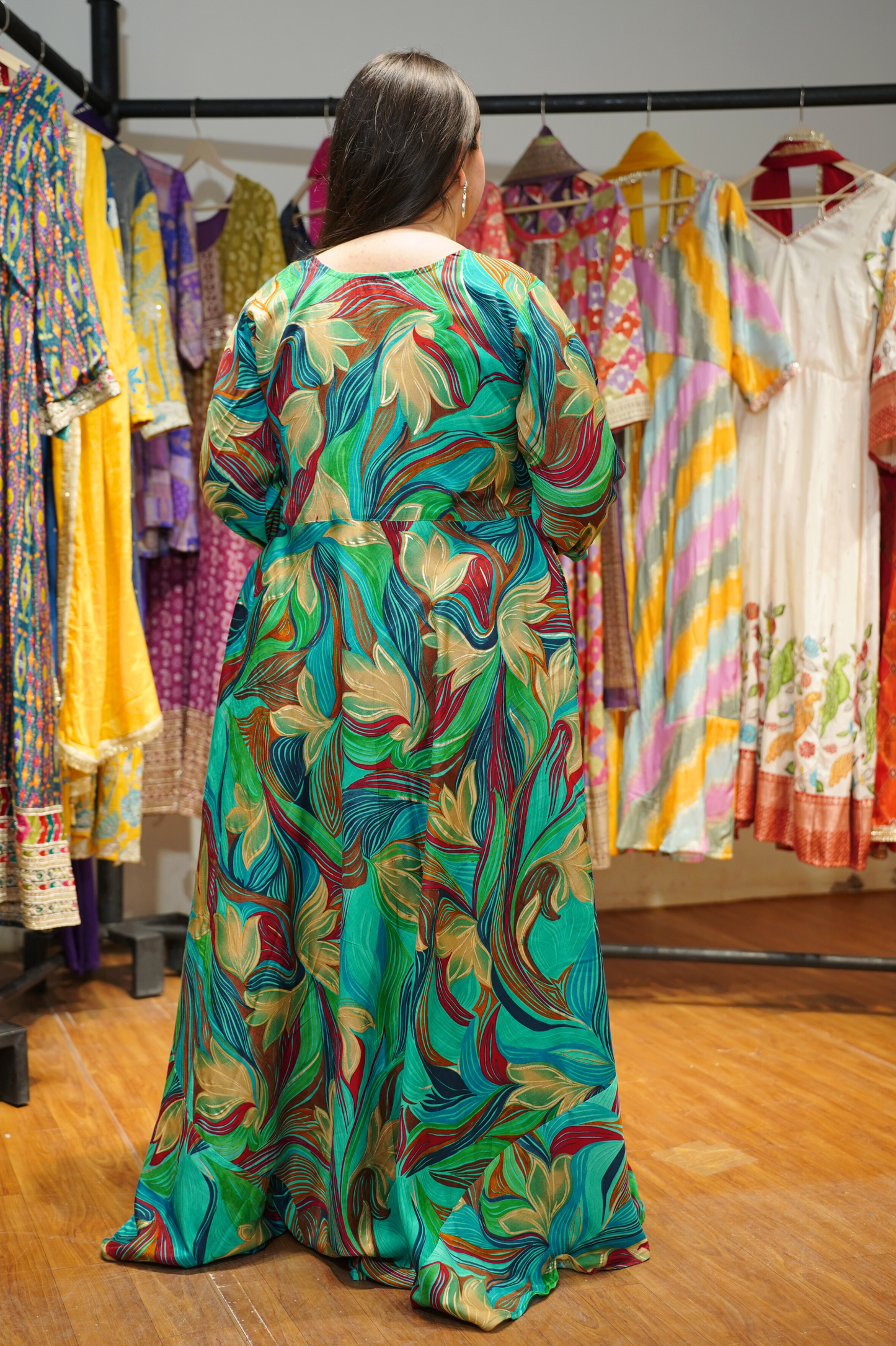 Meadow Mood Foiled Rayon Dress With Pockets