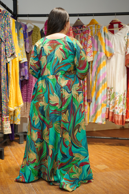 Meadow Mood Foiled Rayon Dress With Pockets
