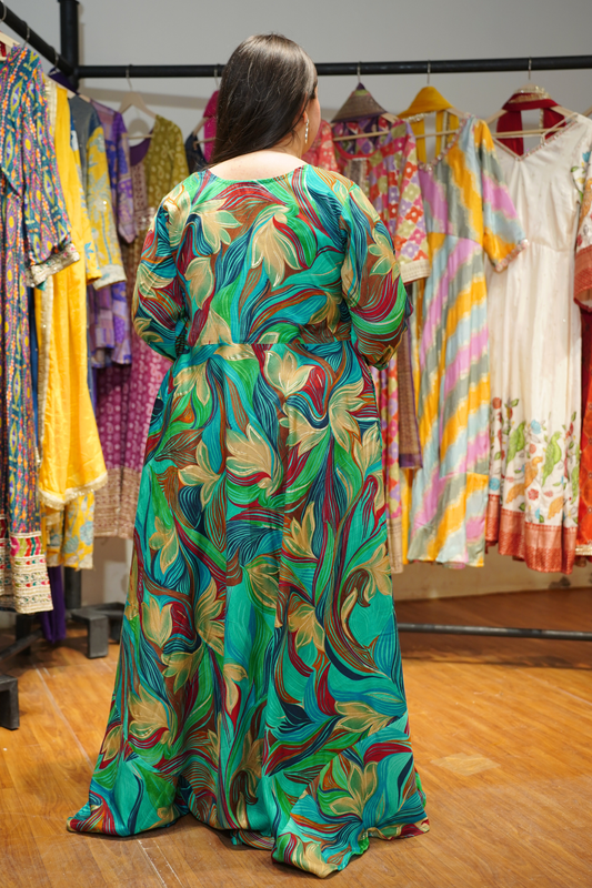 Meadow Mood Foiled Rayon Dress With Pockets