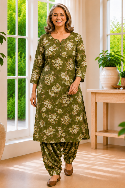 Wild Meadow Foiled Cotton Kurta With Salwar