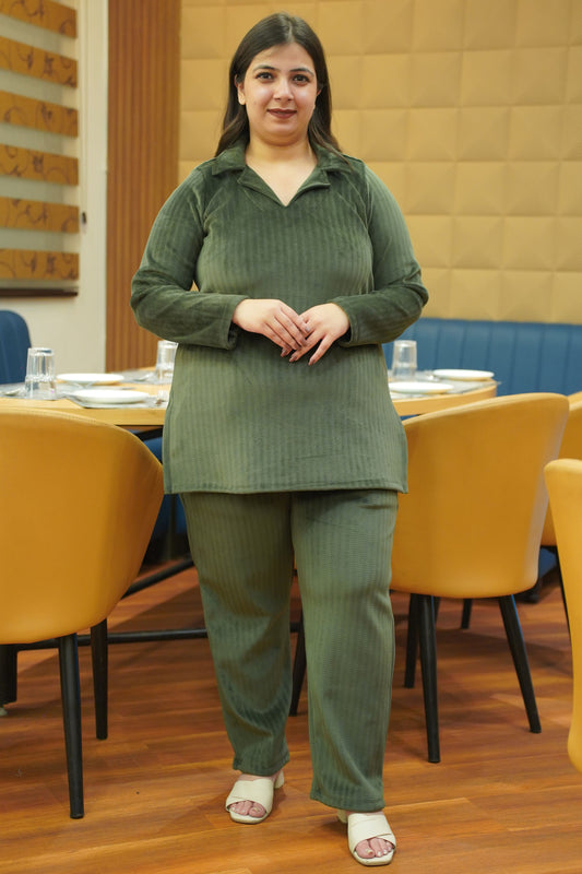 Olive Meadow Velvet Co-ord Set