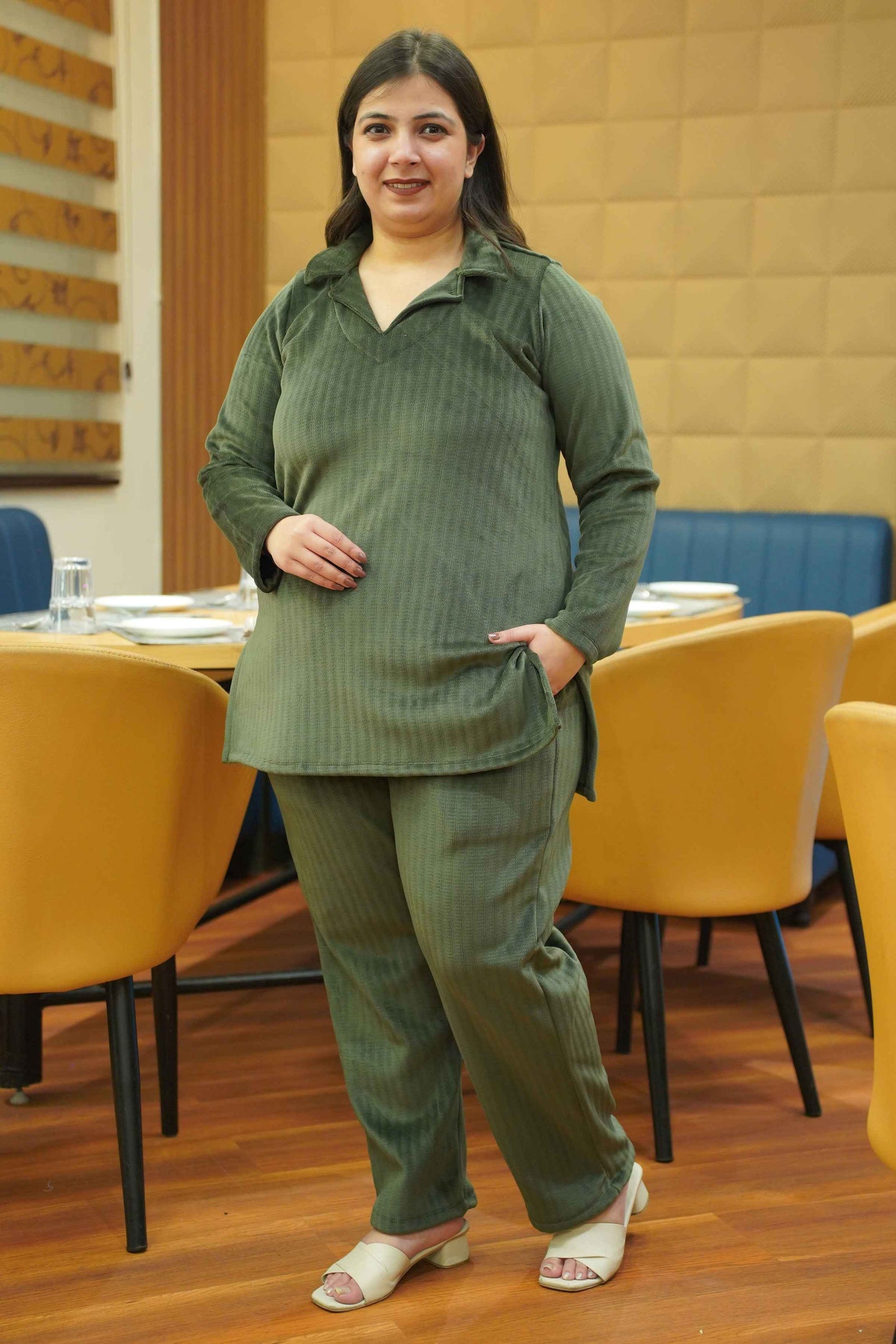 Olive Meadow Velvet Co-ord Set