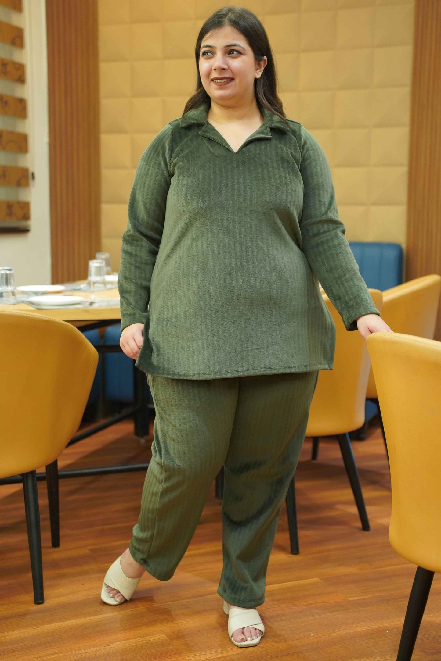 Olive Meadow Velvet Co-ord Set