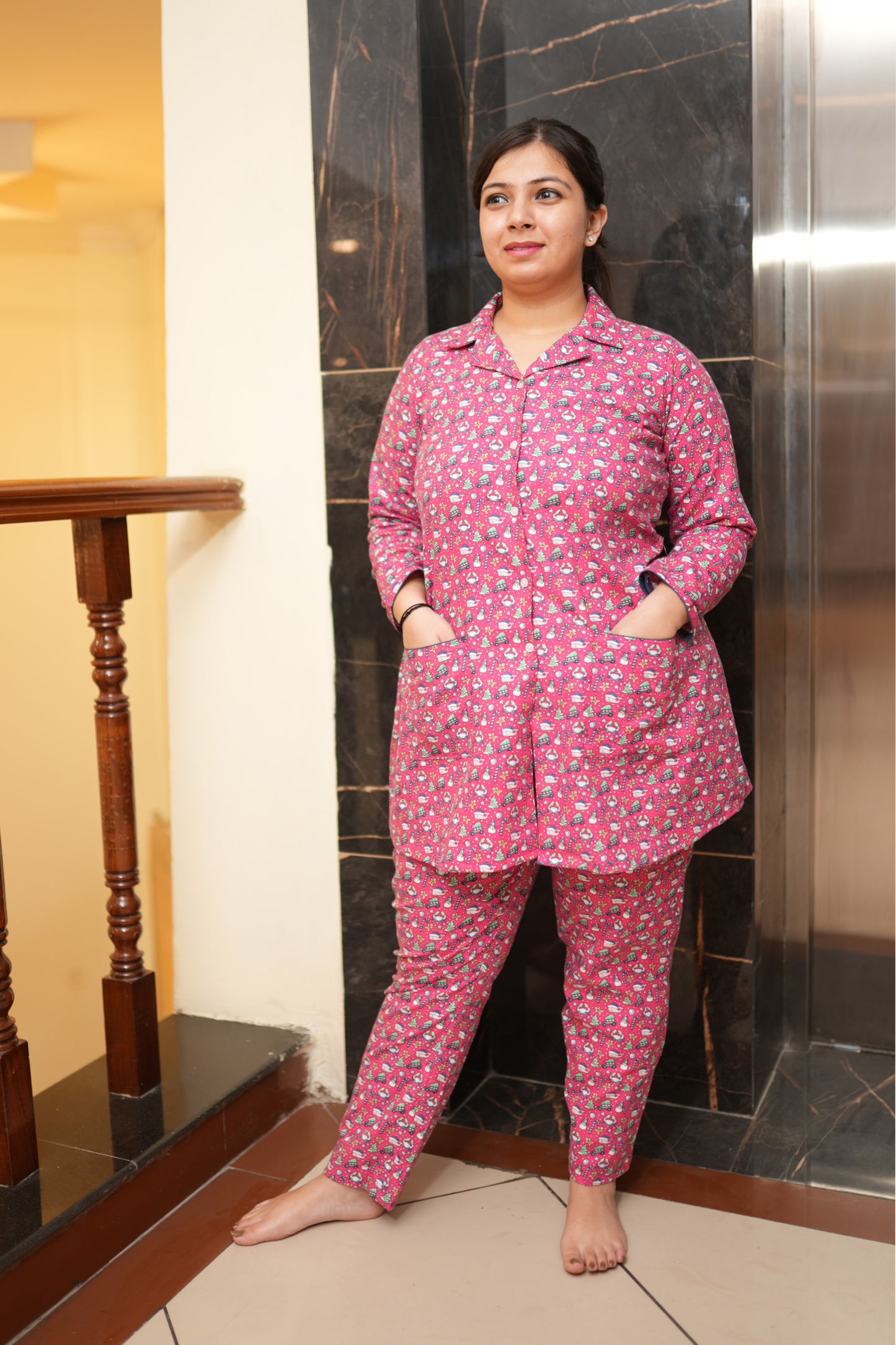 Pink Winter Night Suit For Women