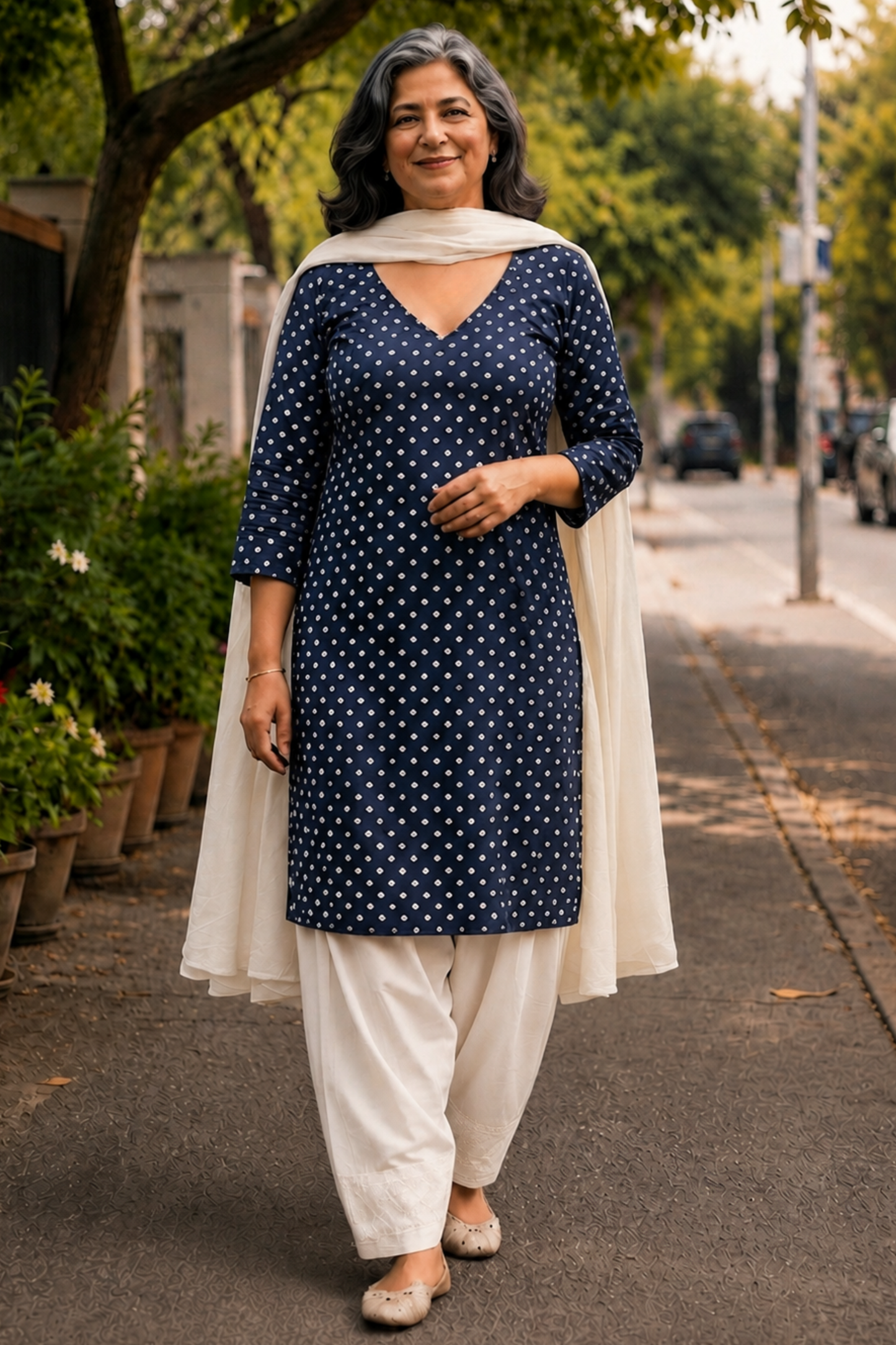 Timeless Indigo Cotton Farshi Suit