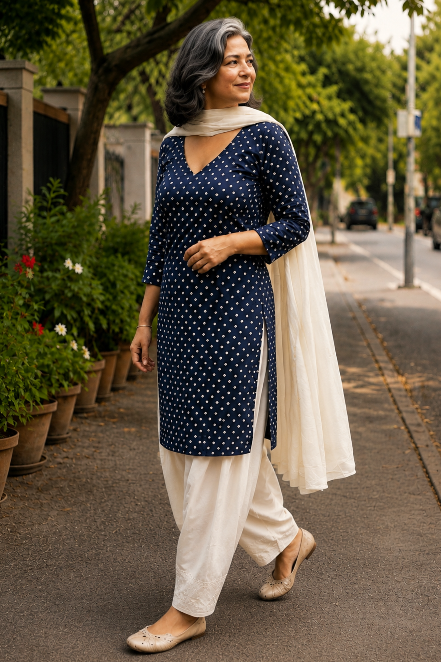 Timeless Indigo Cotton Farshi Suit