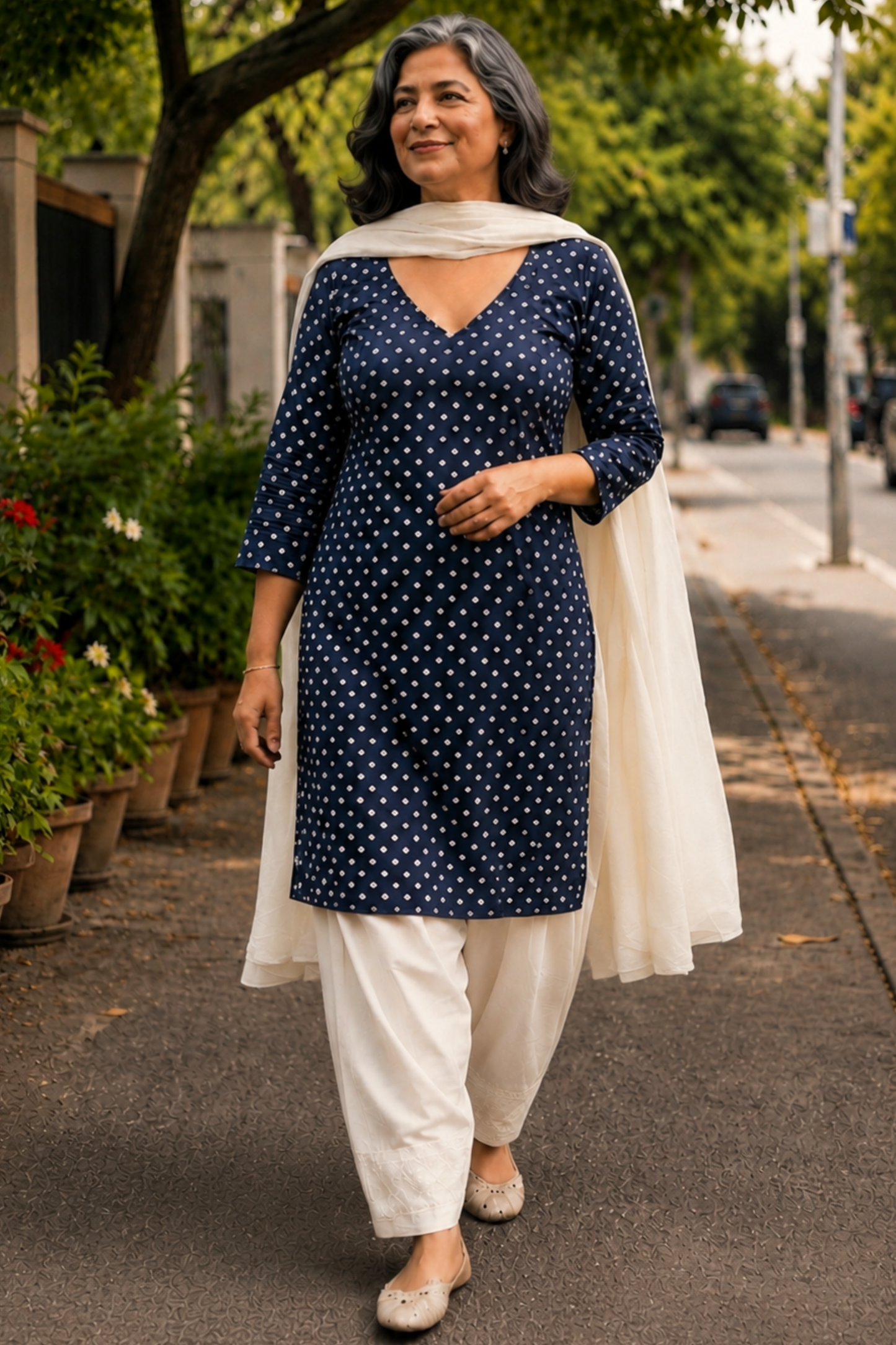 Timeless Indigo Cotton Farshi Suit