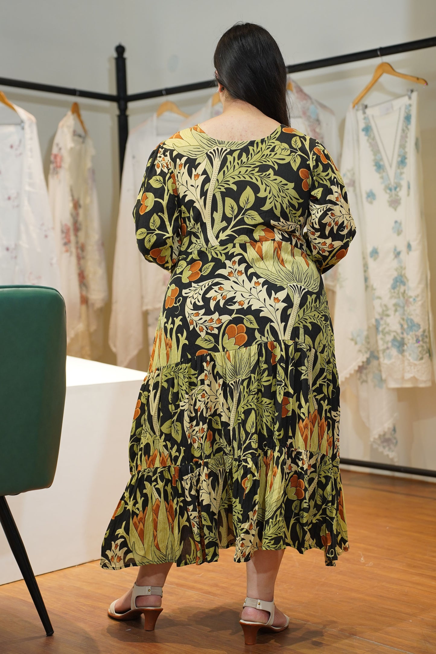 Midnight Olive Tiered Calf Dress