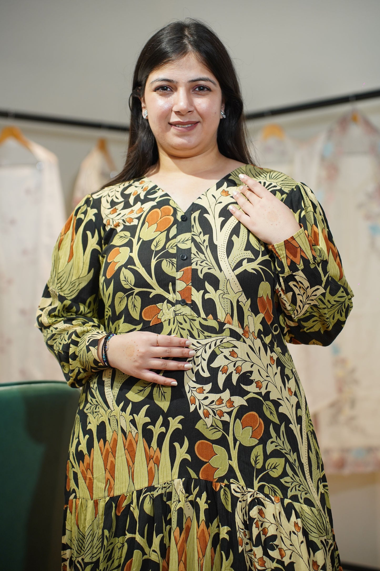 Midnight Olive Tiered Calf Dress