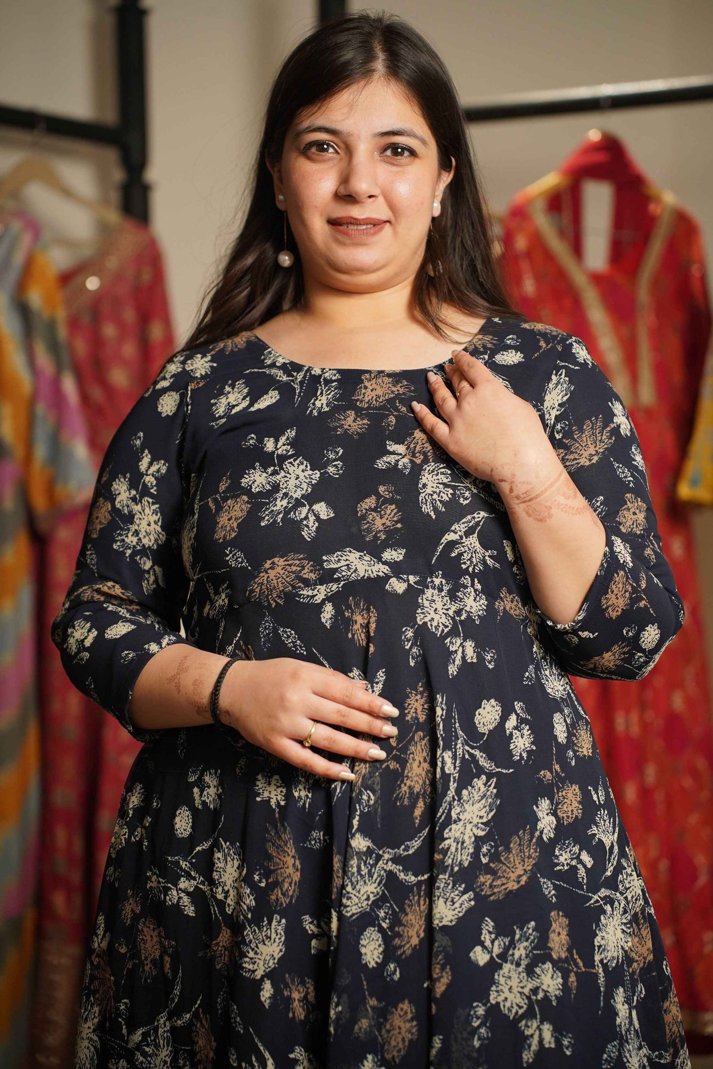 Midnight Sketch Printed Georgette Dress