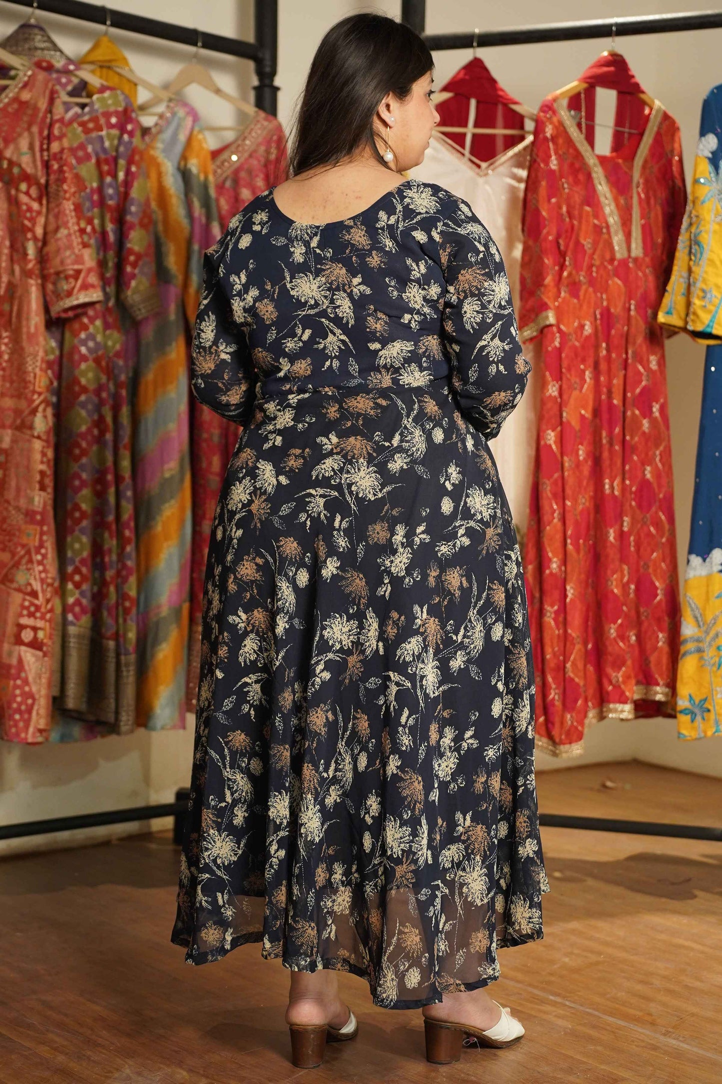 Midnight Sketch Printed Georgette Dress