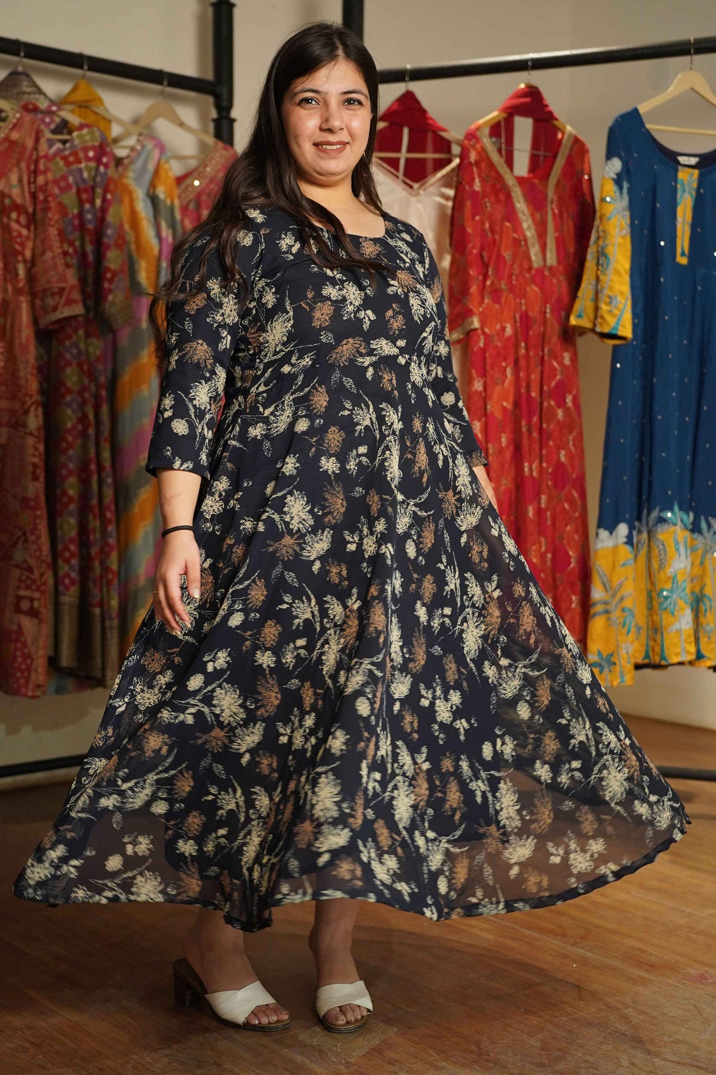 Midnight Sketch Printed Georgette Dress