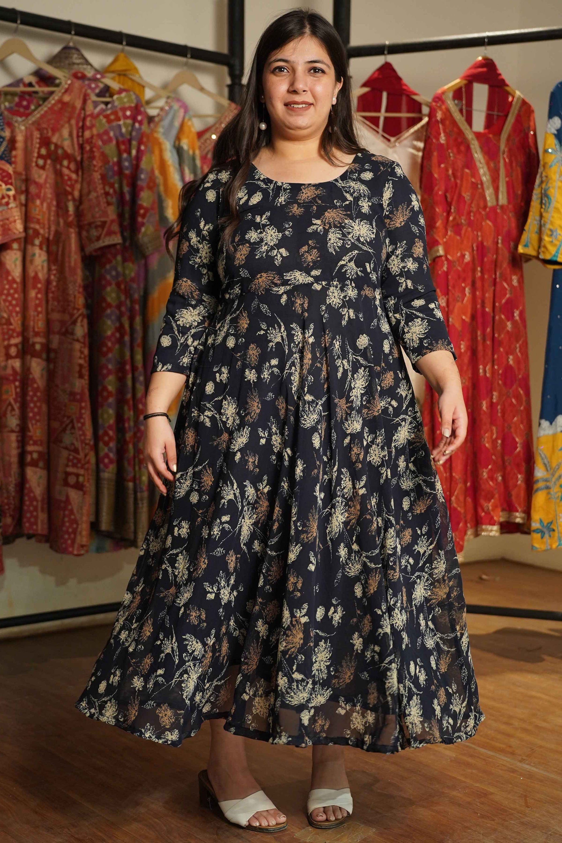 Midnight Sketch Printed Georgette Dress