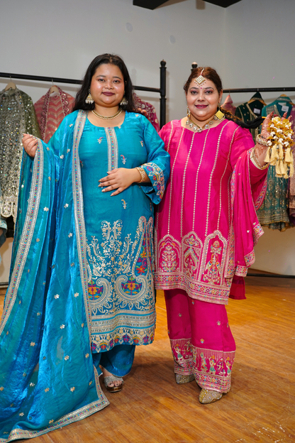Miraya Blue Suit Set With Zari & Thread Embroidery