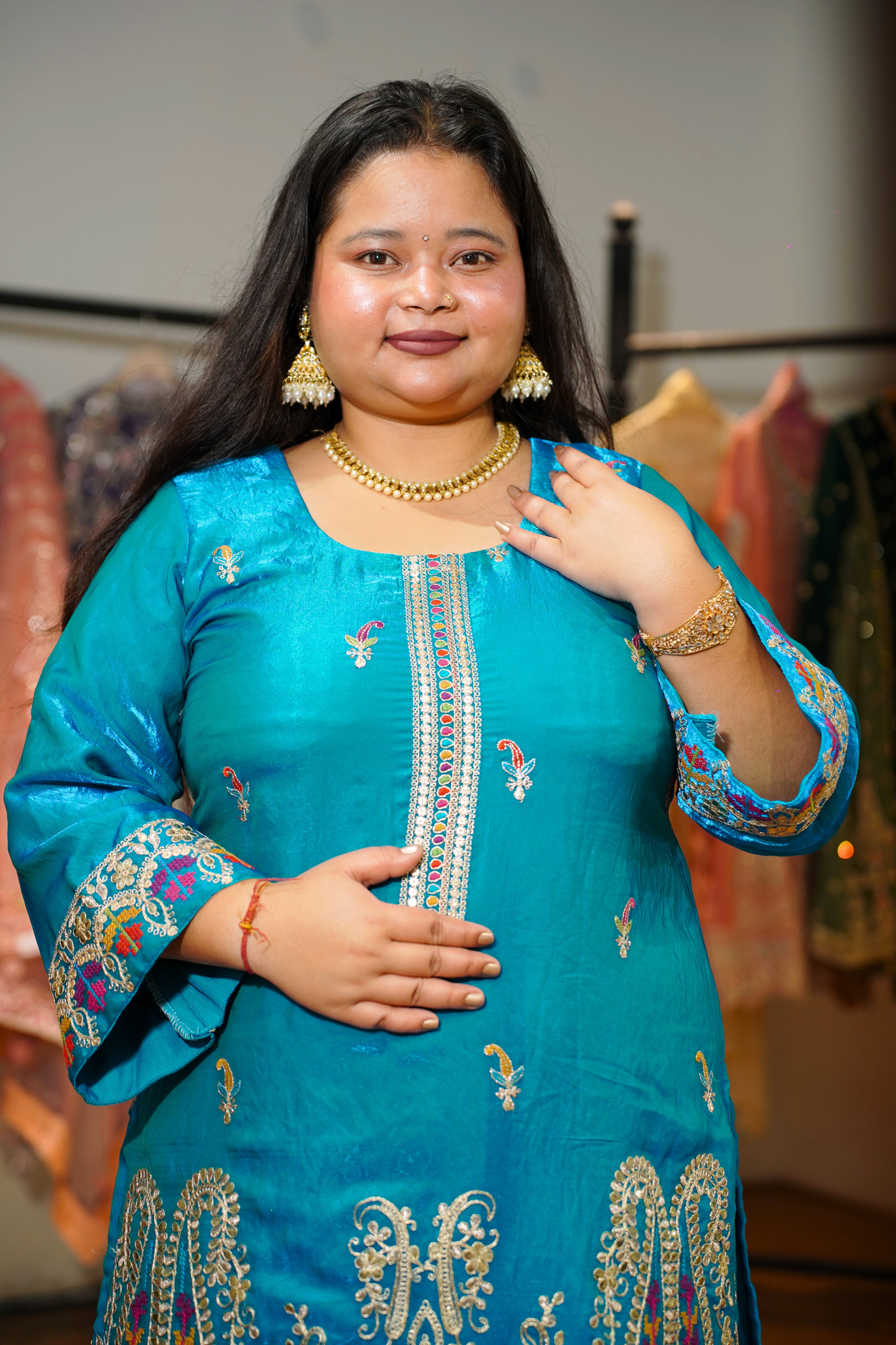 Miraya Blue Suit Set With Zari & Thread Embroidery