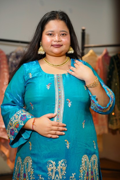 Miraya Blue Suit Set With Zari & Thread Embroidery