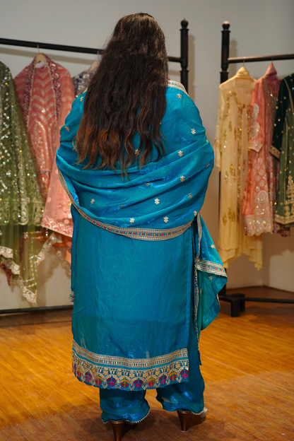 Miraya Blue Suit Set With Zari & Thread Embroidery
