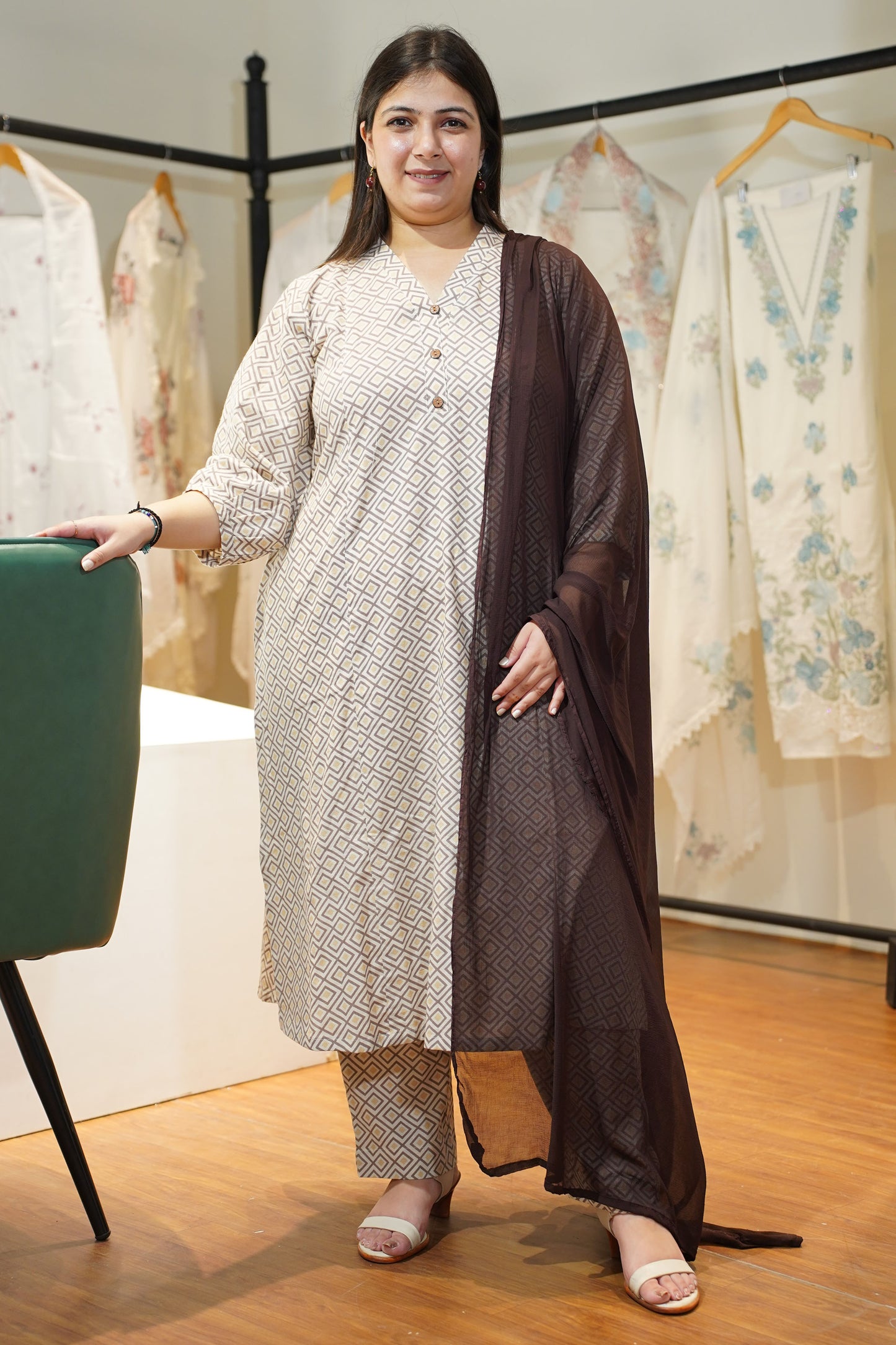 Mocha Twist Cotton A-line Suit Set