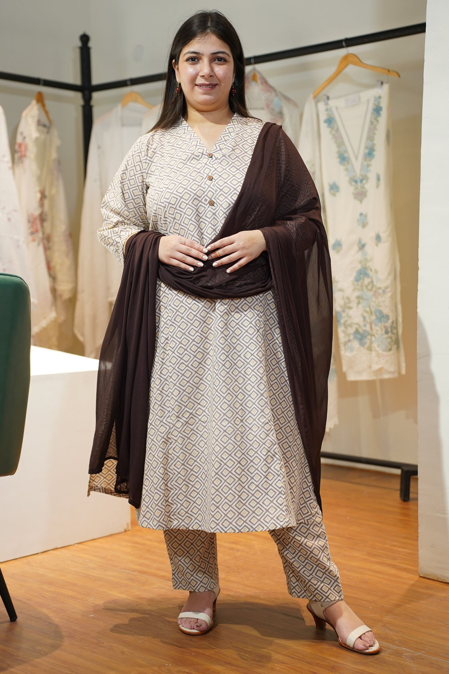 Mocha Twist Cotton A-line Suit Set