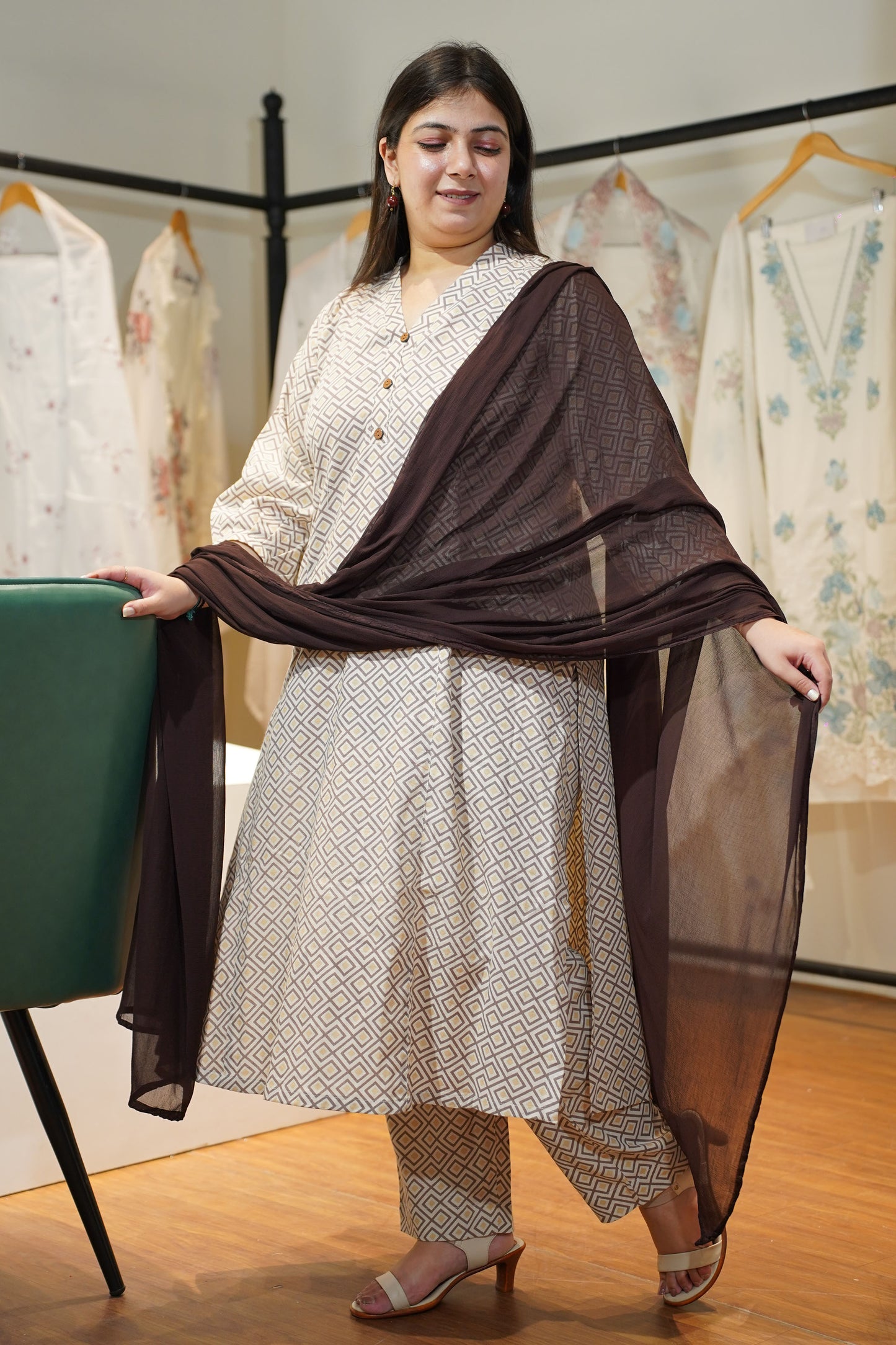 Mocha Twist Cotton A-line Suit Set