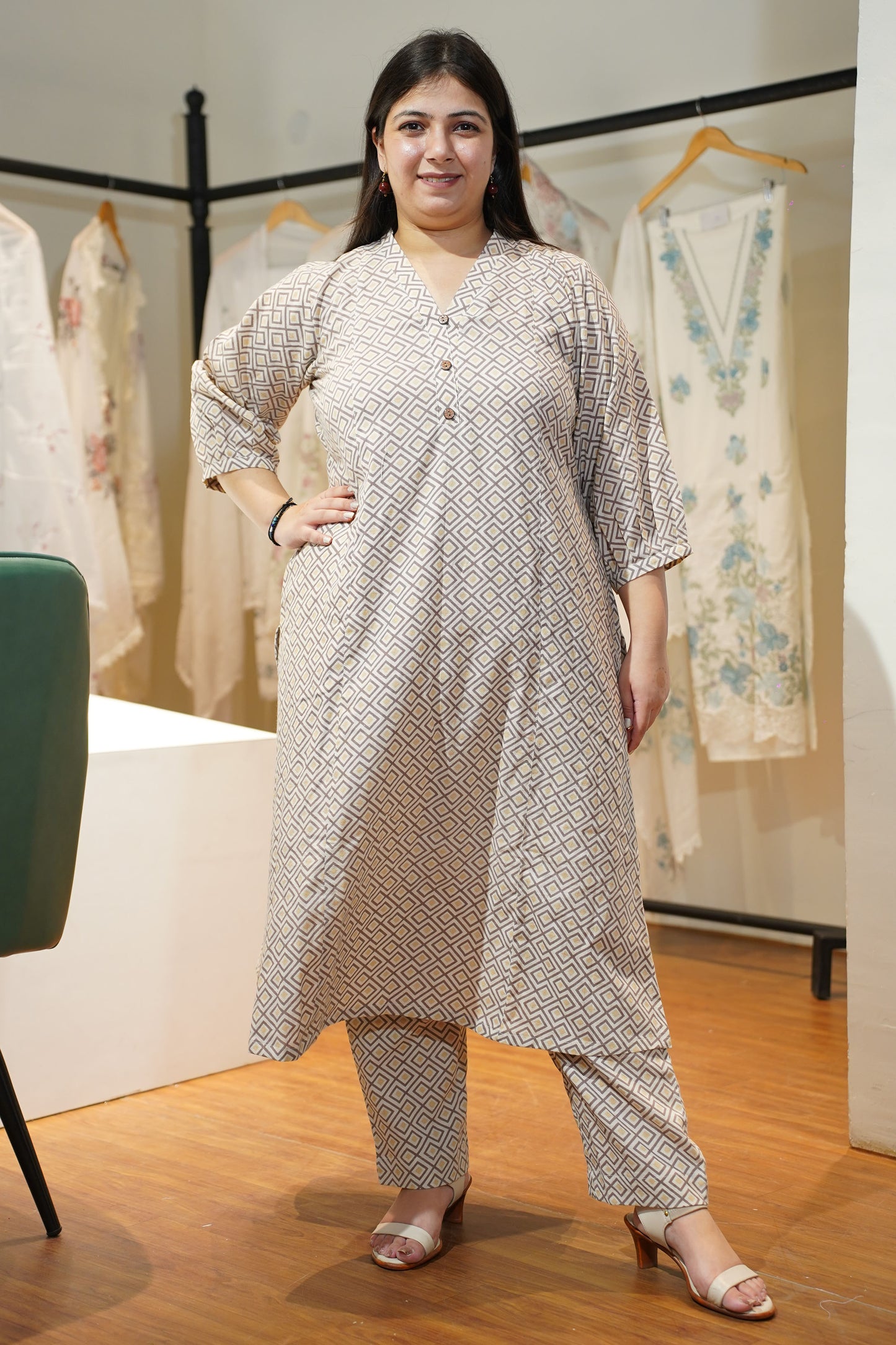 Mocha Twist Cotton A-line Suit Set