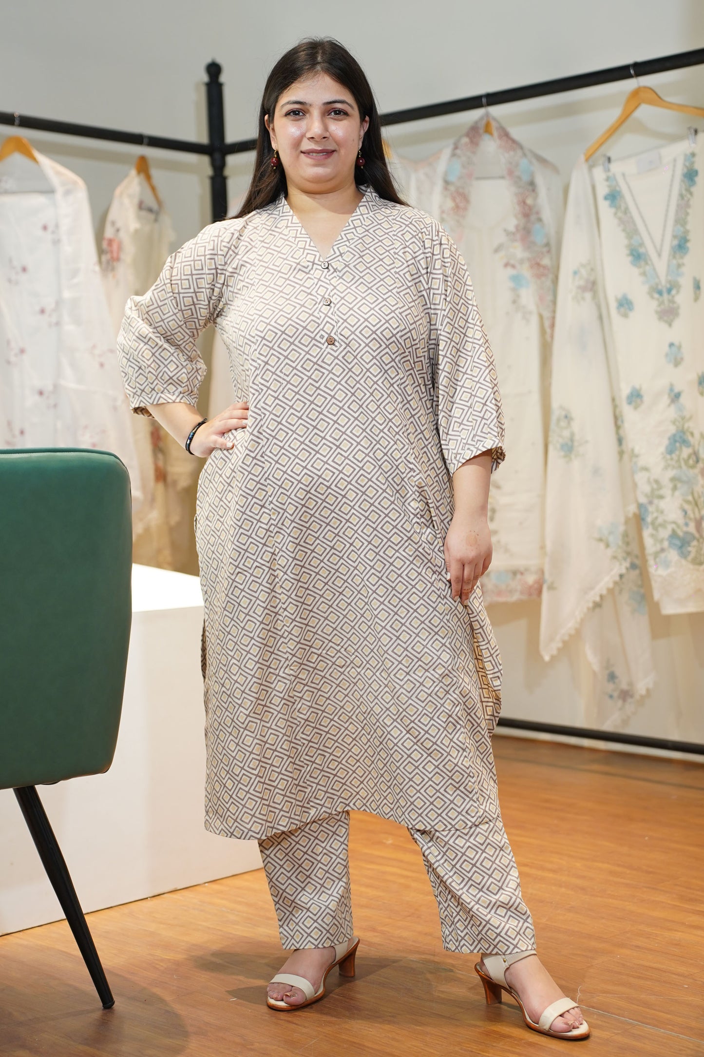 Mocha Twist Cotton A-line Suit Set